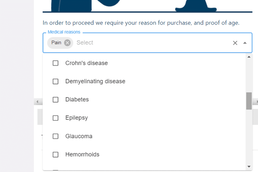 OG Thai - List of medical reasons you need to provide to buy marijuana flowers online.