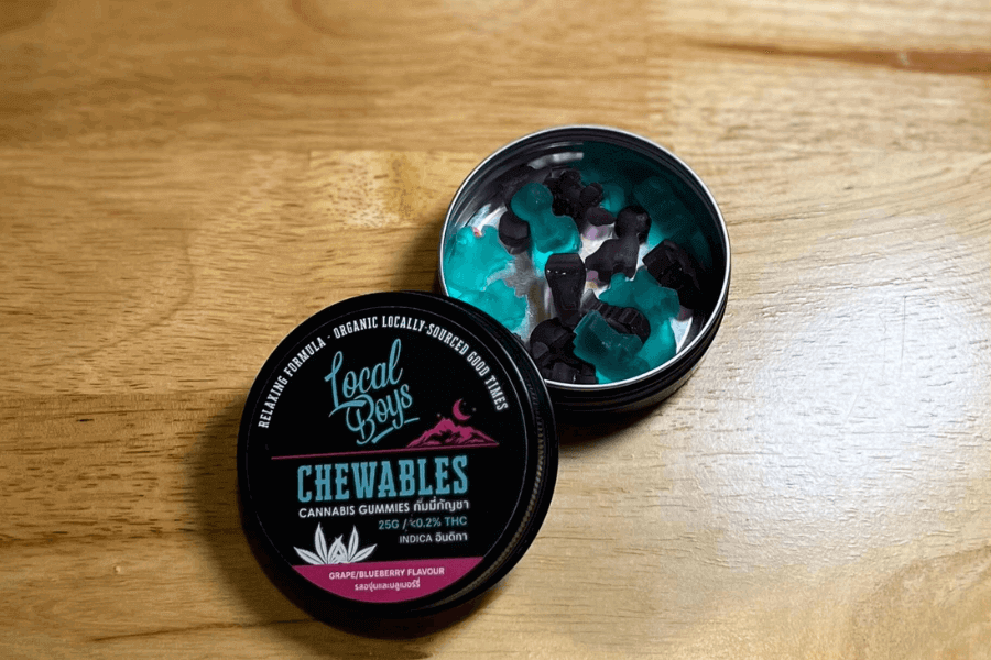 Local Boys Chewables Indica กัมมี่, 2 มก. THC ต่อชิ้น, 20 ชิ้น ต่อกล่อง