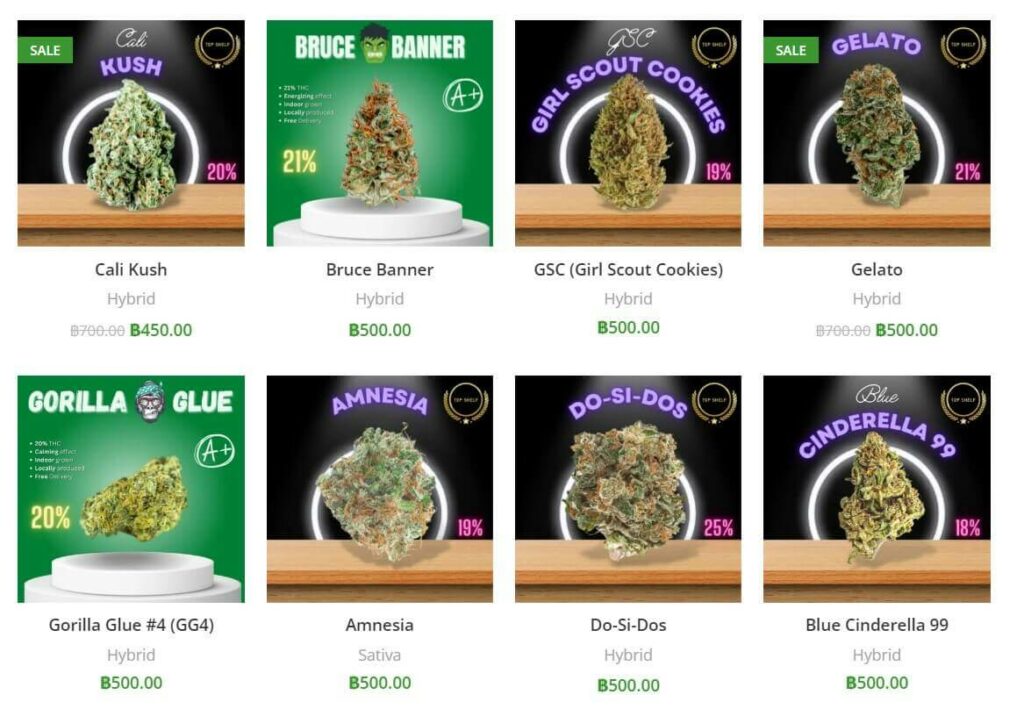 Screenshot of the cannabis strains on prikpot