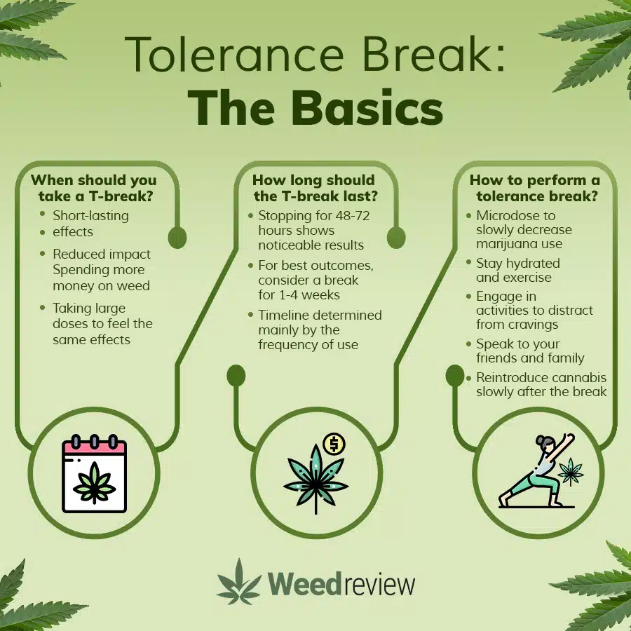 A chart depicting how to take a tolerance break from cannabis.