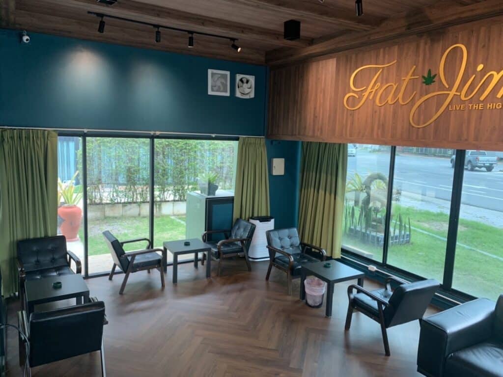 An image of the smoking lounge of Fat Jim Cannabis Dispensary in Hua Hin.