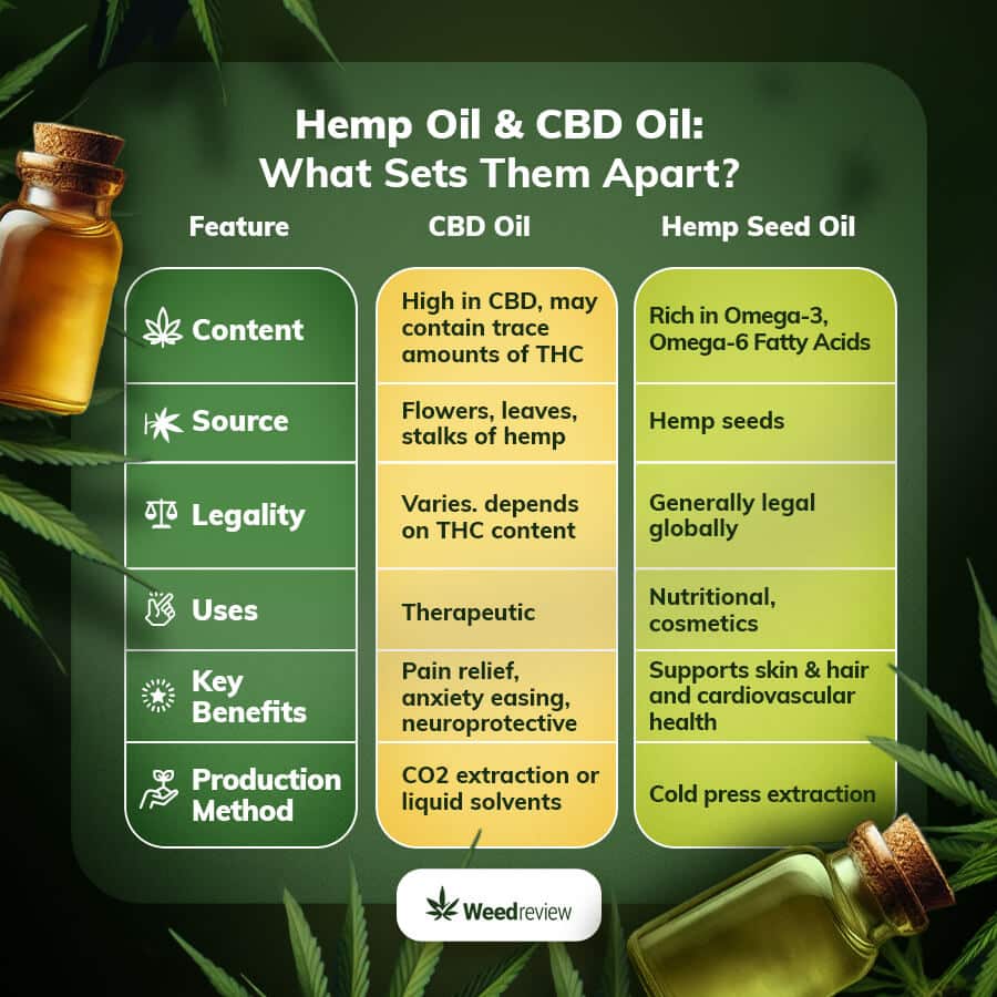 An infographic showing major differences between hemp oil and cannabidiol oil.